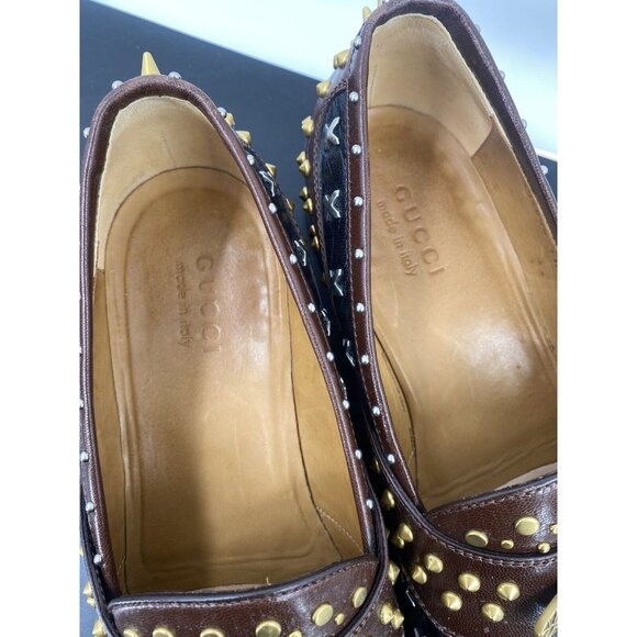GUCCI Brown Studded Horsebit fringed Leather Loafer dress shoes sz 11.5 GUCCI - Picture 12 of 13